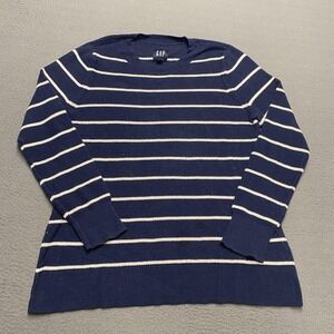 Gap Sweater Womens Medium Blue Stripe Crew Neck Knit Long Sleeve Pullover